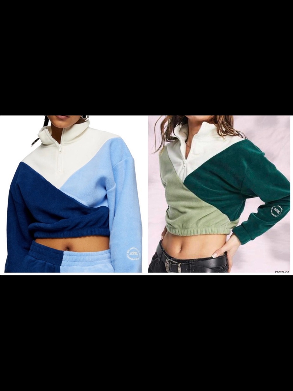 Topshop Colorblock Cropped Half-Zip Sweater — Blue & Green Bundle, Quarter Zip